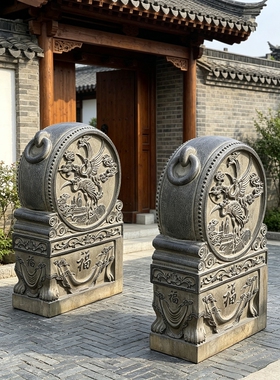 中式仿古福字青石门墩一对