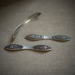 Zang又一雪 仿银双尖古簪 铜镀银押发扁簪子民族风古传统盘发古典