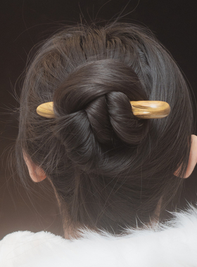 Zang又一雪 小趴兔翘双尖木雕簪 原创木兔盘发反扣式中式黑绿檀木