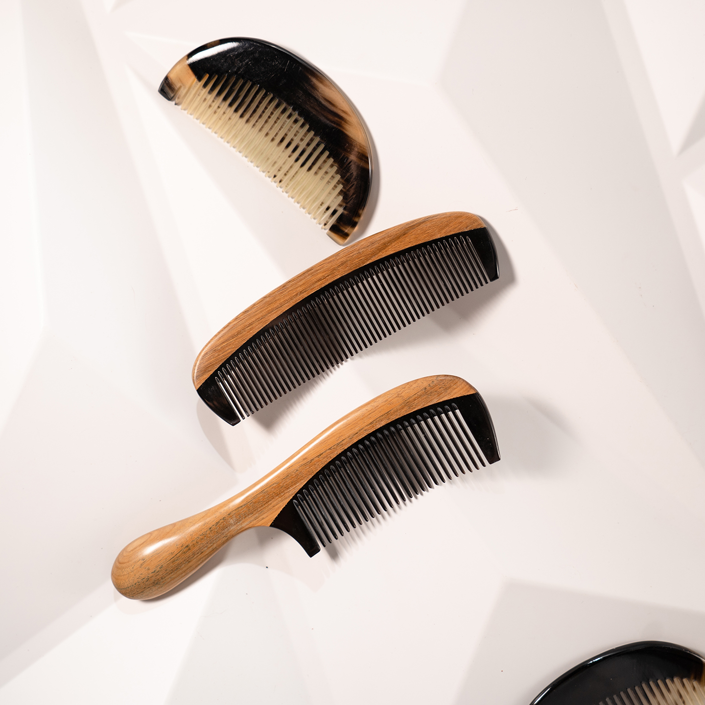 Zang又一雪 牛角拼接木梳子 绿檀梳子女士木梳檀香木牛角梳礼物