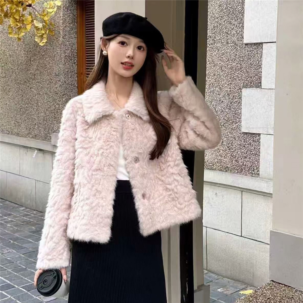 甜美修身皮草外套女短款小个子