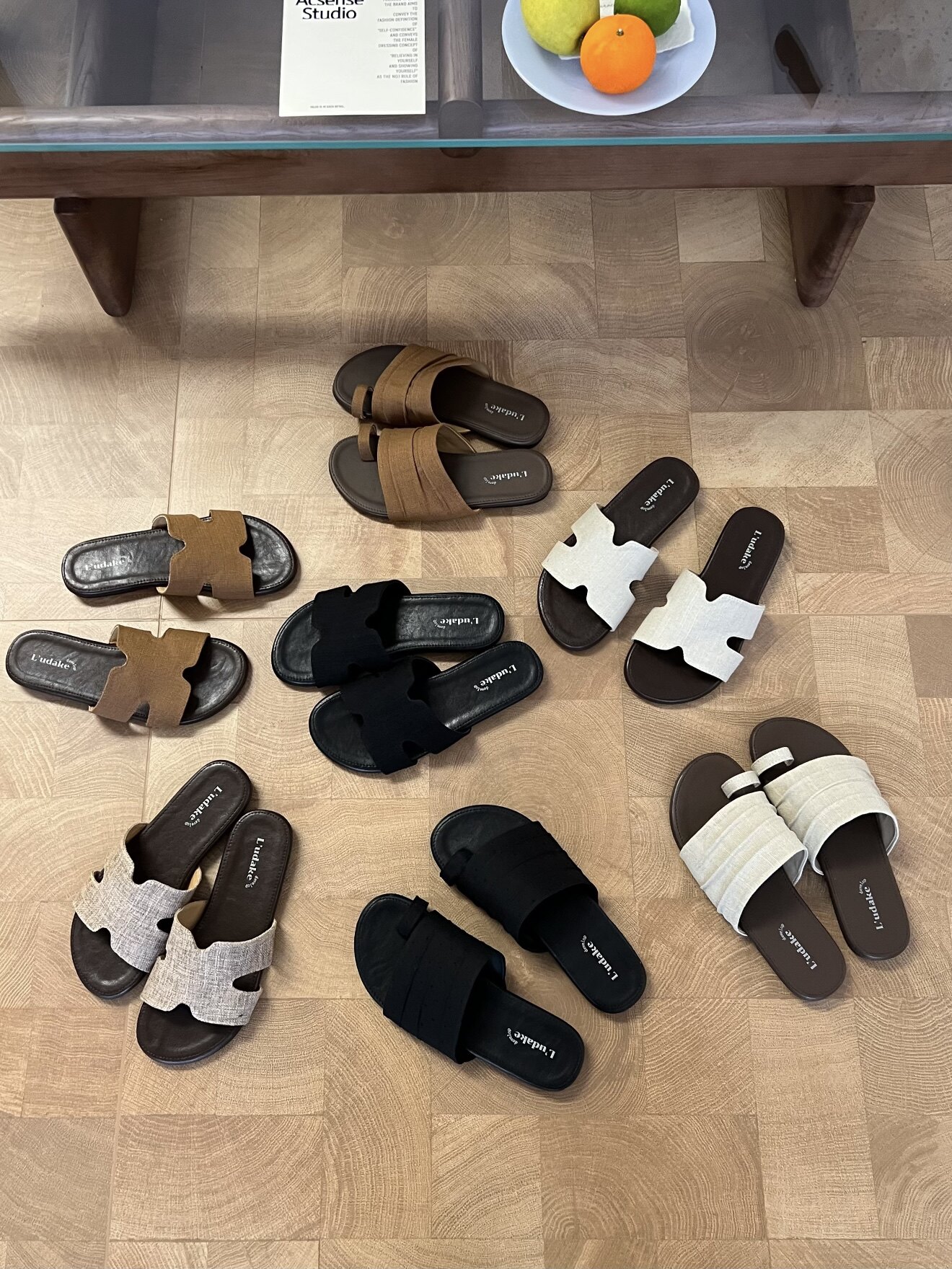 LUDAKE鹿大可韩系百搭亚麻布面套趾H拖鞋平底一字拖女外穿凉拖鞋
