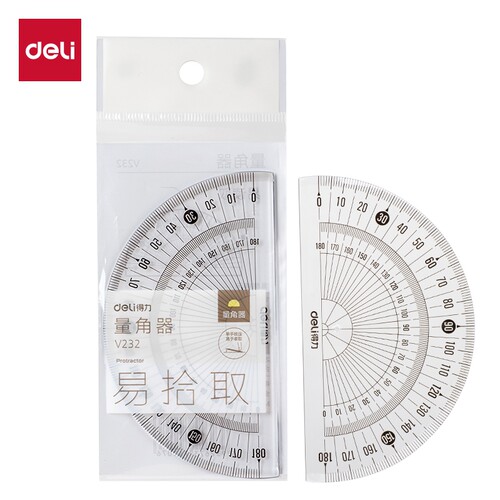 得力V232量角器学生用多功能绘图尺加厚360度透明清晰刻度量角器