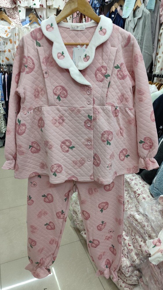 特价里外全棉空气层秋冬女睡衣哺乳孕产月子家居服套装开襟收袖脚