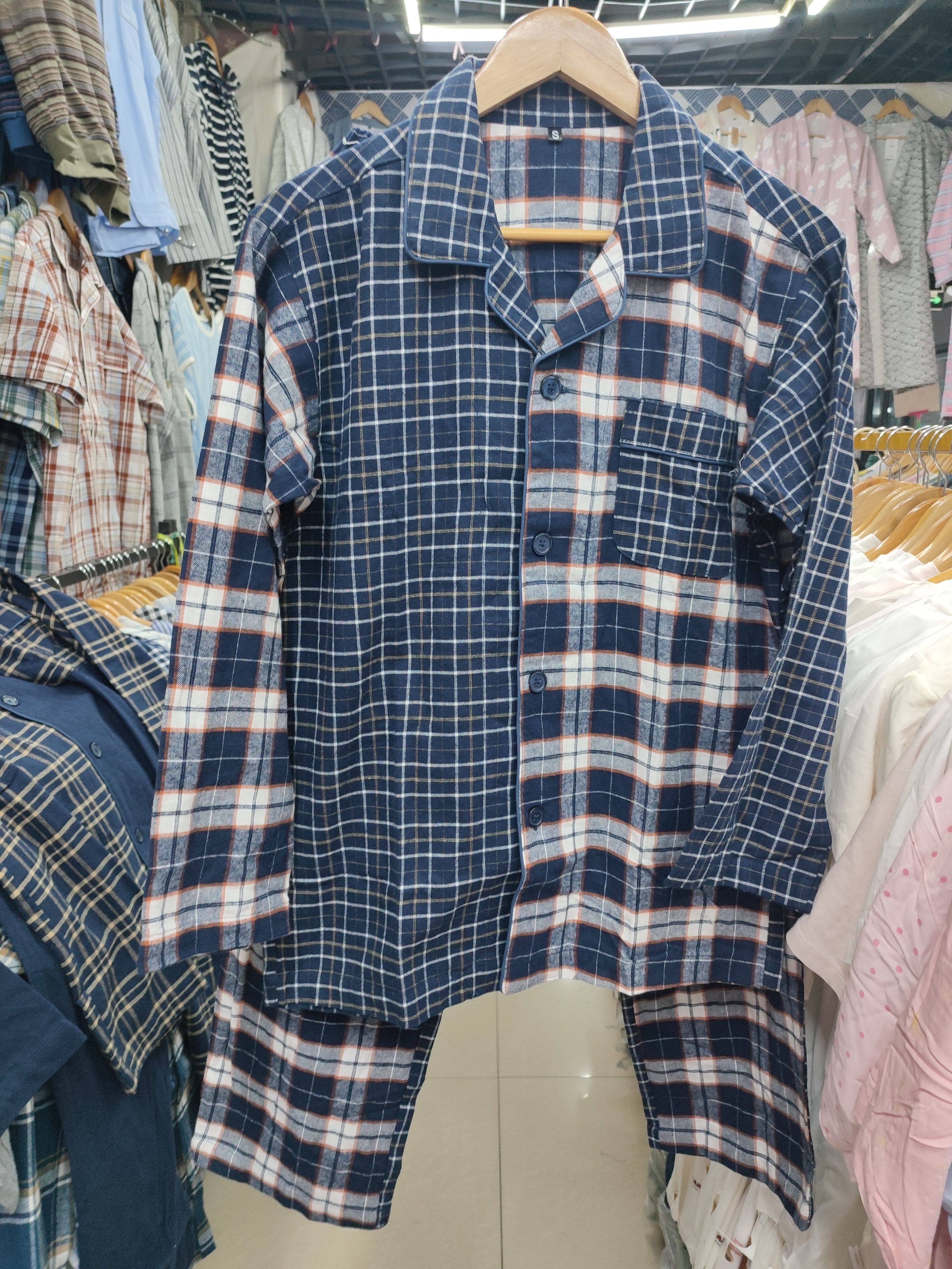 165小码S特价清货春秋外贸日单全棉磨毛布男长袖睡衣家居服套装