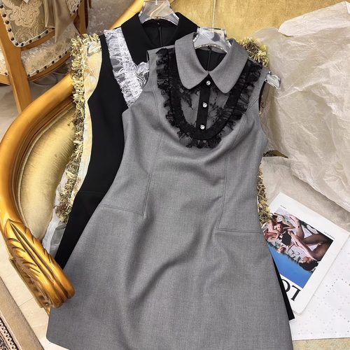 千金重工拼接无袖连衣裙