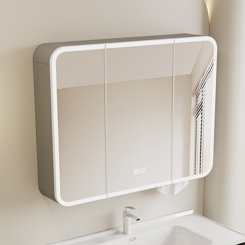 新款线灰太空铝浴室镜柜单独卫生间挂墙式智能镜子带灯收纳一体箱