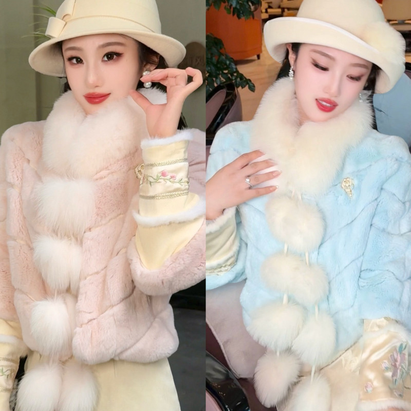 【媛珠 冬日玉兔】重工兔毛皮草斗篷上衣贵气高端短款冬季保暖