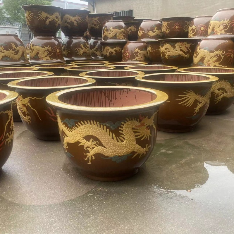 龙缸陶瓷大花盆外径110均釉缸果树绿植庭院家用加厚盆栽铁树花盆