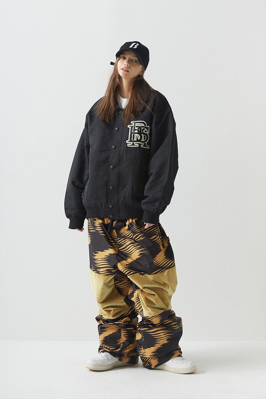 BSRABBIT韩国滑雪裤宽松直筒花纹风格单双板滑雪裤防风防水