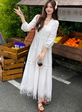 2025年春夏新款云南新疆草原旅游拍照穿搭连衣裙度假沙滩长裙女