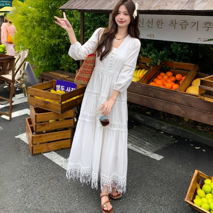 云南新疆草原旅游拍照穿搭連衣裙度假沙灘長裙女 2025年春夏新款