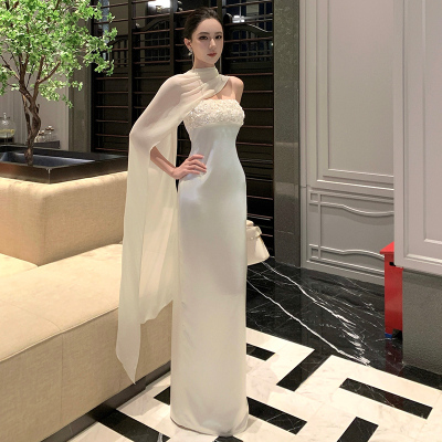 绝美白色长裙高级感宴会礼服裙