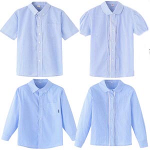 伊顿同款校服男女童蓝色细格子长袖衬衫女娃娃领夏季礼服短袖衬衣