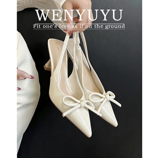 包头凉鞋 女细跟蝴蝶结气质尖头单鞋 女2025夏季 漆皮高跟鞋 新款 法式