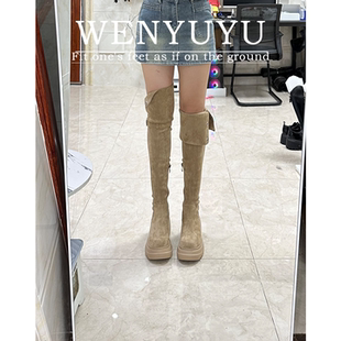 温与屿两穿翻折高跟美拉德过膝靴女2025新款 厚底百搭显瘦长筒靴子
