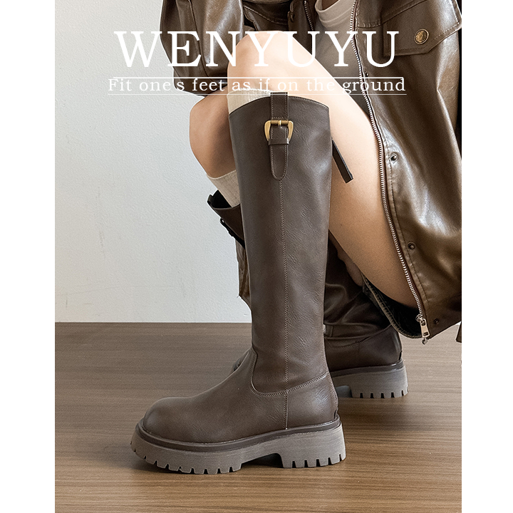 厚底百搭大筒围增高骑士靴
