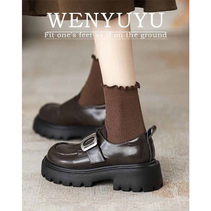 温与屿英伦风厚底增高百搭乐福鞋