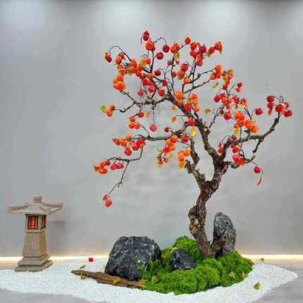 仿真柿子树新年许愿树假果树庭院橱窗酒店大堂公司景观装饰造景树