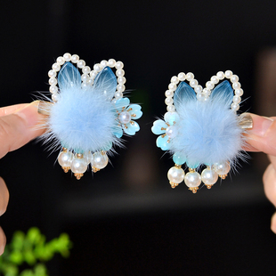 女童古风发夹毛球对夹流苏配饰新款少女甜美儿童跳舞发饰拍照头饰