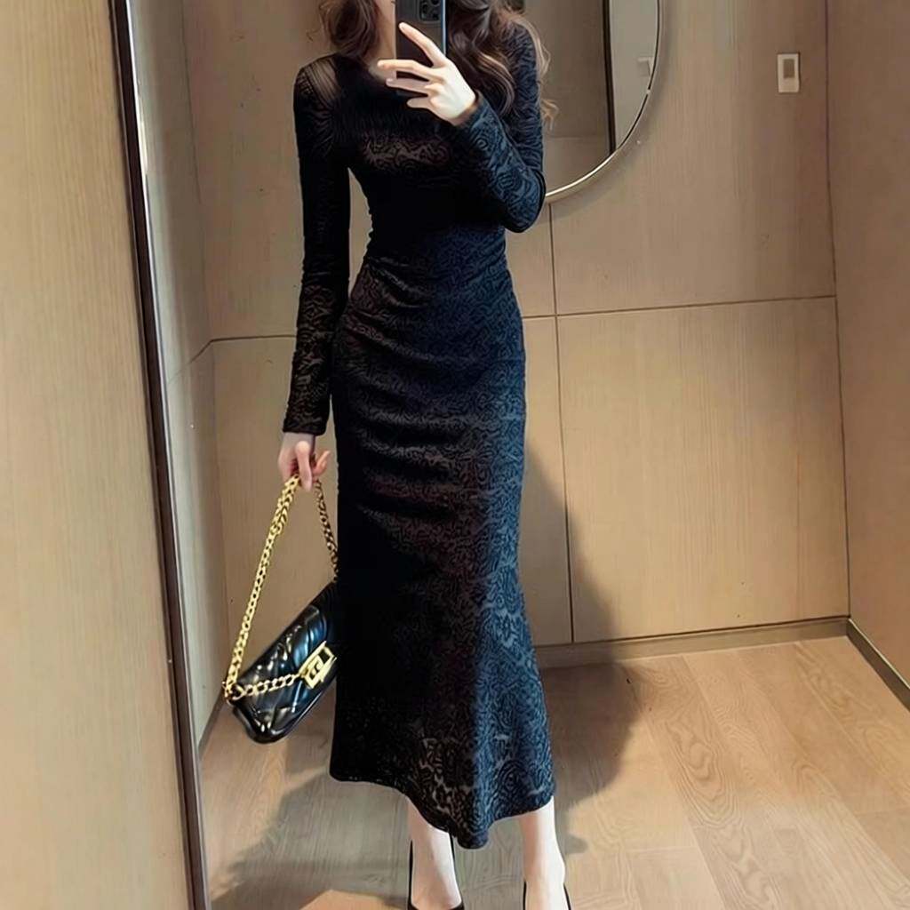 重要场合高级感打底裙黑色蕾丝女