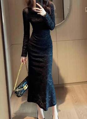 重要场合高级感打底裙黑色蕾丝女
