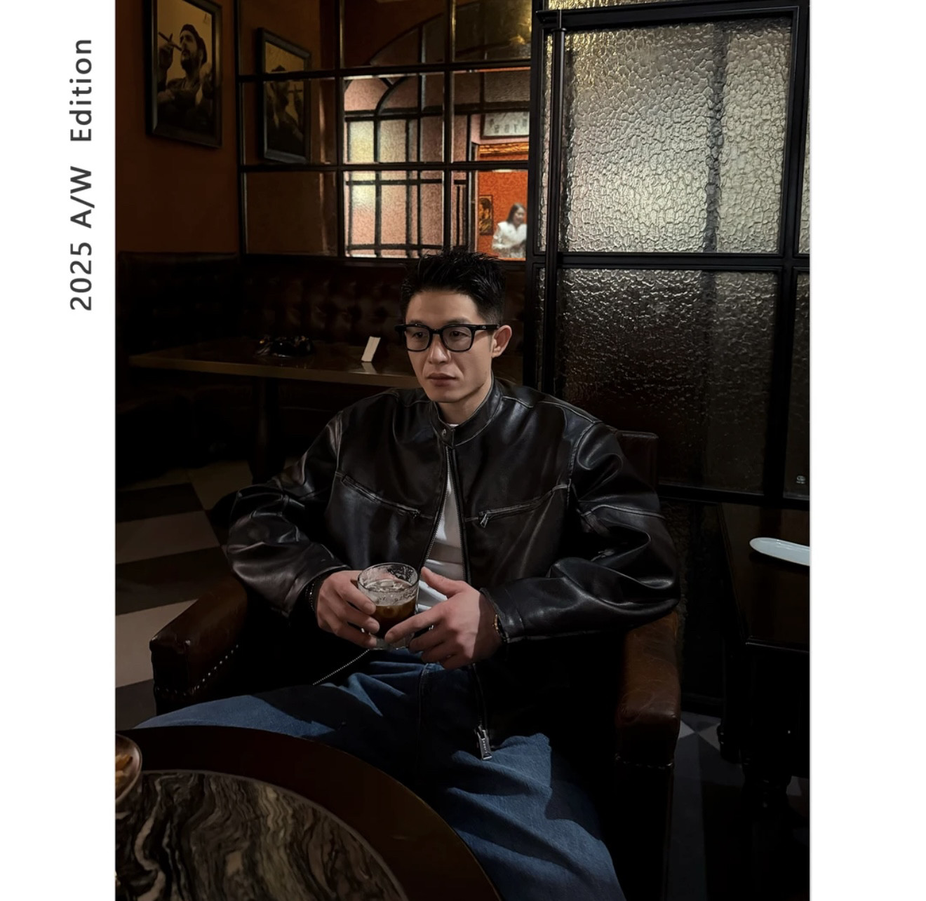 DUPU CONTRACTED 复古手工擦色小立领机车棉服皮夹克