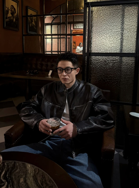 DUPU CONTRACTED 复古手工擦色小立领机车棉服皮夹克