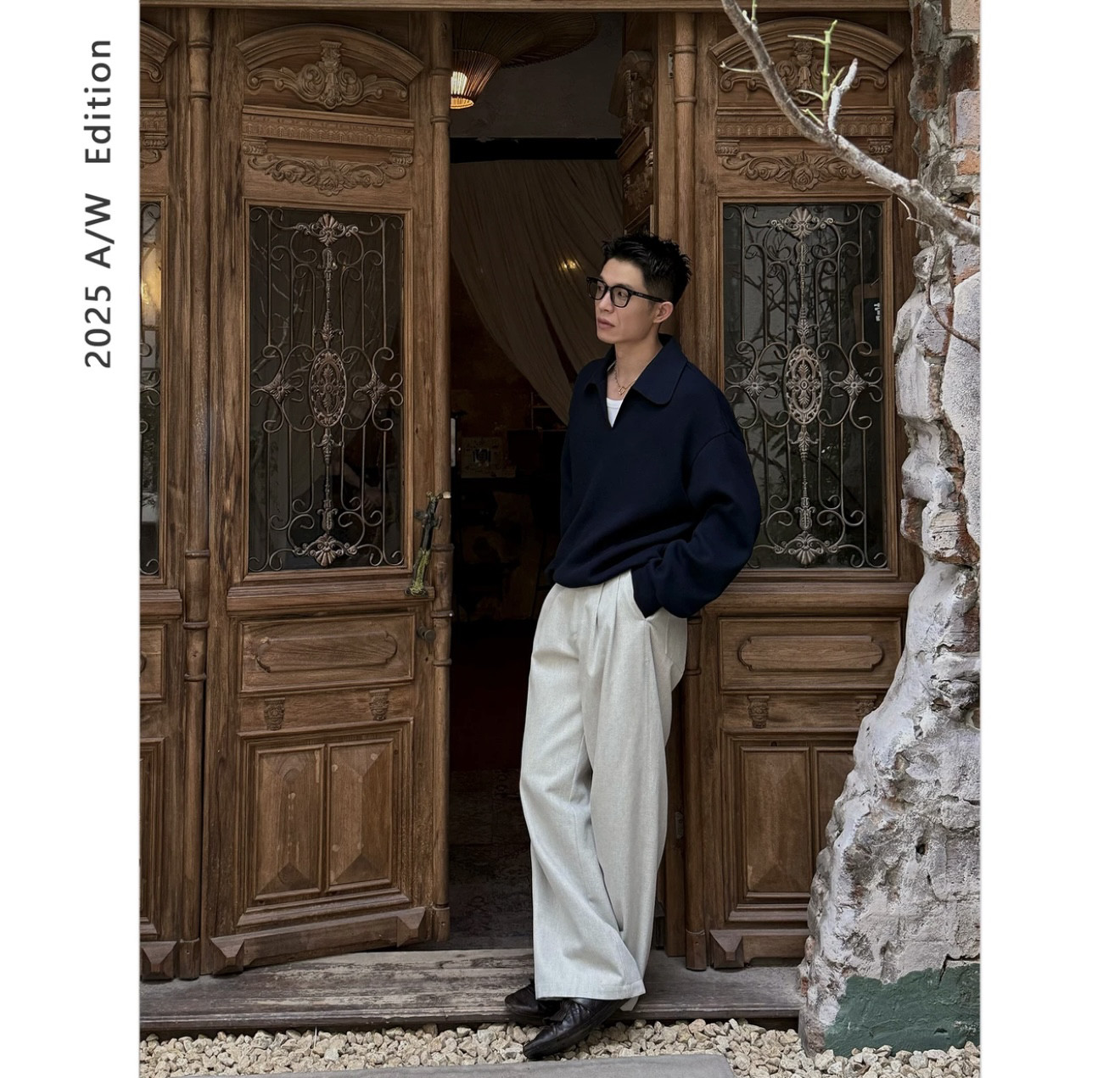 DUPU CONTRACTED 全棉华夫格肌理开襟大圆角翻领polo卫衣