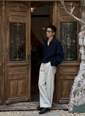 DUPU CONTRACTED 全棉华夫格肌理开襟大圆角翻领polo卫衣