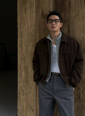 DUPU CONTRACTED 复古重工人工嵌条分割设计短宽皮衣绗棉夹克