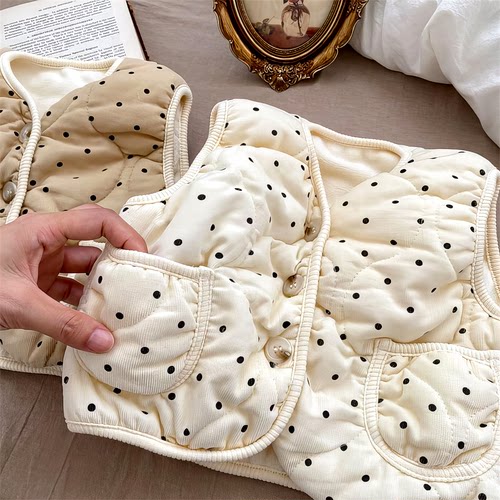 韩童秋冬季婴幼儿圆背心棉宝宝男女外套点无袖版马甲洋气保暖