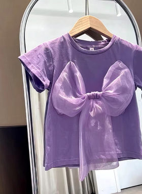 纯色蝴蝶结纯棉短72542新款小童男女宝宝时尚CZ男女2024衣服-ssy