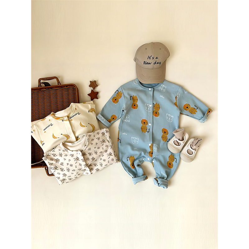 春秋连体碎花男女婴儿宝宝2024三角童服棉衣衣长袖爬哈婴爬新款