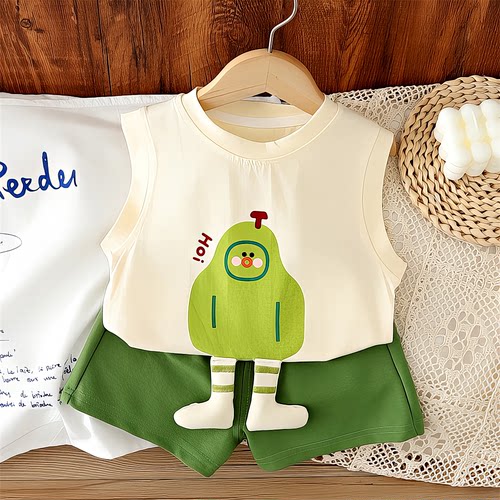 宝宝小童夏季无袖背心衣服宽松帅气男童儿童洋气套装夏装两件套装