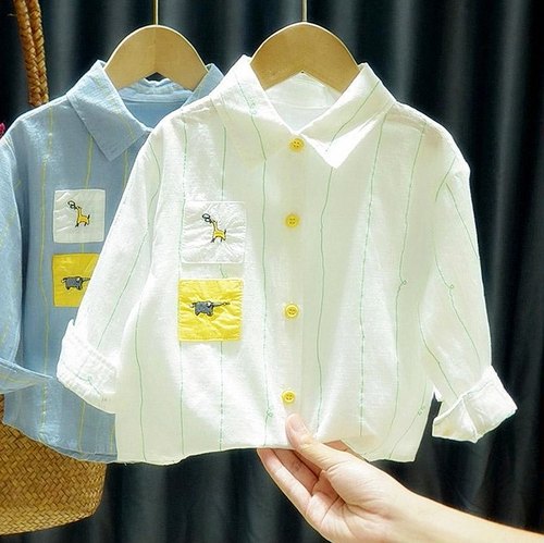 2024秋季卡通洋气新款男小童长袖韩版百搭衬衫衬衣小童时尚潮衣