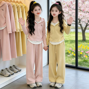女童韩系穿搭春装新款儿童洋气炸街卫衣裤子套装女大童休闲运动服