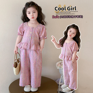 女童夏季格子套装2026新款洋气时髦儿童女宝宝韩范休闲夏装两件套