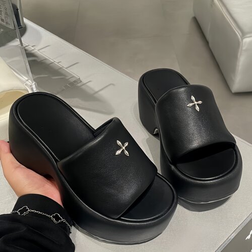 厚底增高十字架坡跟一字拖女鞋女