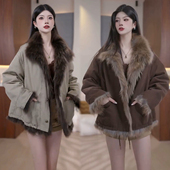 长款 时髦复古大翻领毛领派克服女冬季 加厚保暖宽松时尚 毛毛外套