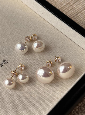 925银针施家馒头粉光珍珠耳钉轻奢气质小众高级感耳环2024新款潮