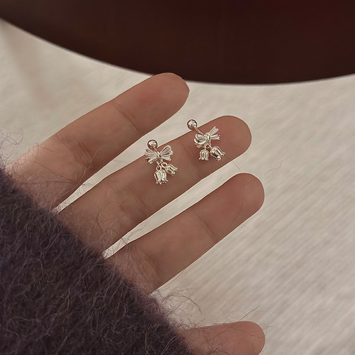 甜美蝴蝶结铃兰花弯钩耳环