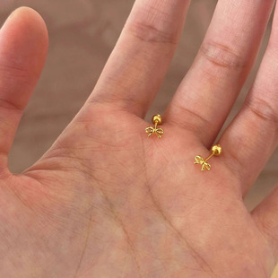 925银针蝴蝶结螺丝拧耳骨钉迷你小巧精致高级养耳洞甜美洋气耳环