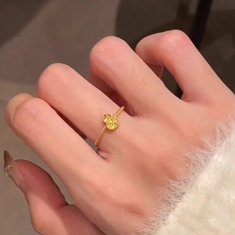 碎冰冰金色鱼鳞葫芦戒指图片