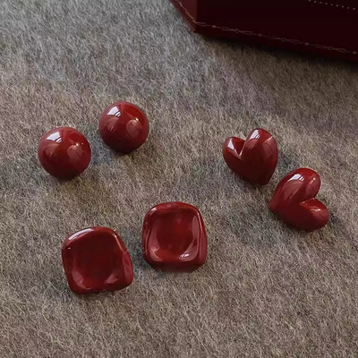 复古安可拉红几何图形耳钉