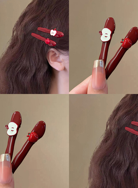 可爱小苹果刘海发夹韩国高级感发卡安可拉红高颜值侧边鸭嘴一字夹