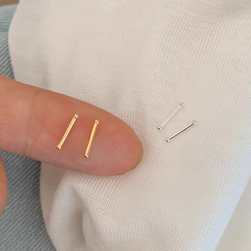 简约小巧睡觉不用摘999银耳棒养耳洞精致气质一字耳钉迷你耳骨环