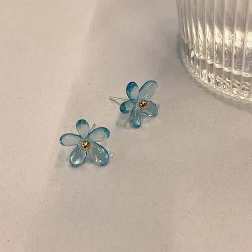 清透感蓝色花朵耳环925银针
