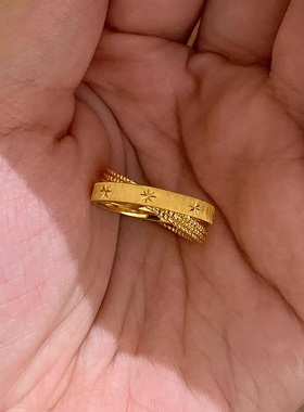 拉丝双层交叉星芒双环戒指