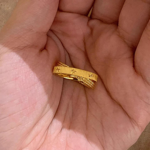 复古精致拉丝双层交叉星芒双环戒指气质高级感设计小众百搭食指戒